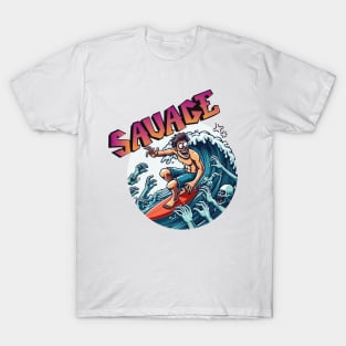 Surf big wild wave. zombie attack T-Shirt